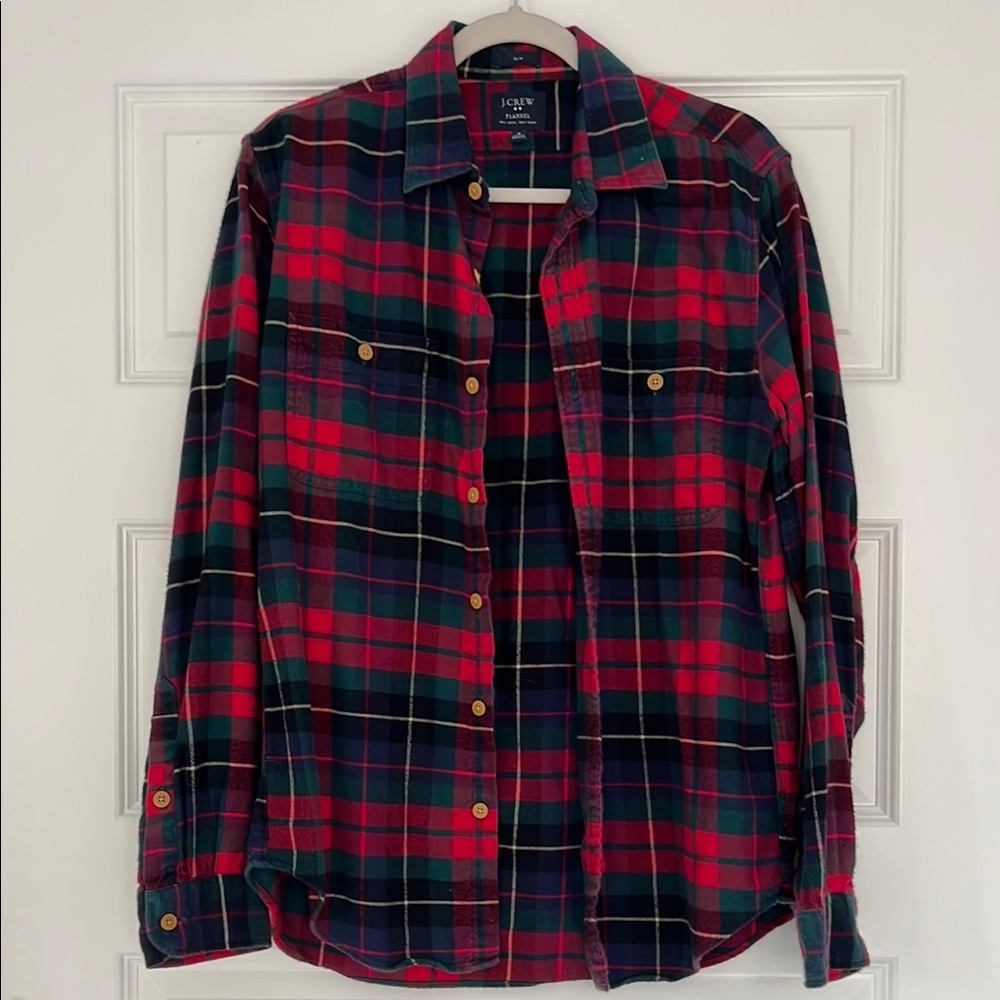 J. Crew Flannel Shirt in Red and Green Plaid